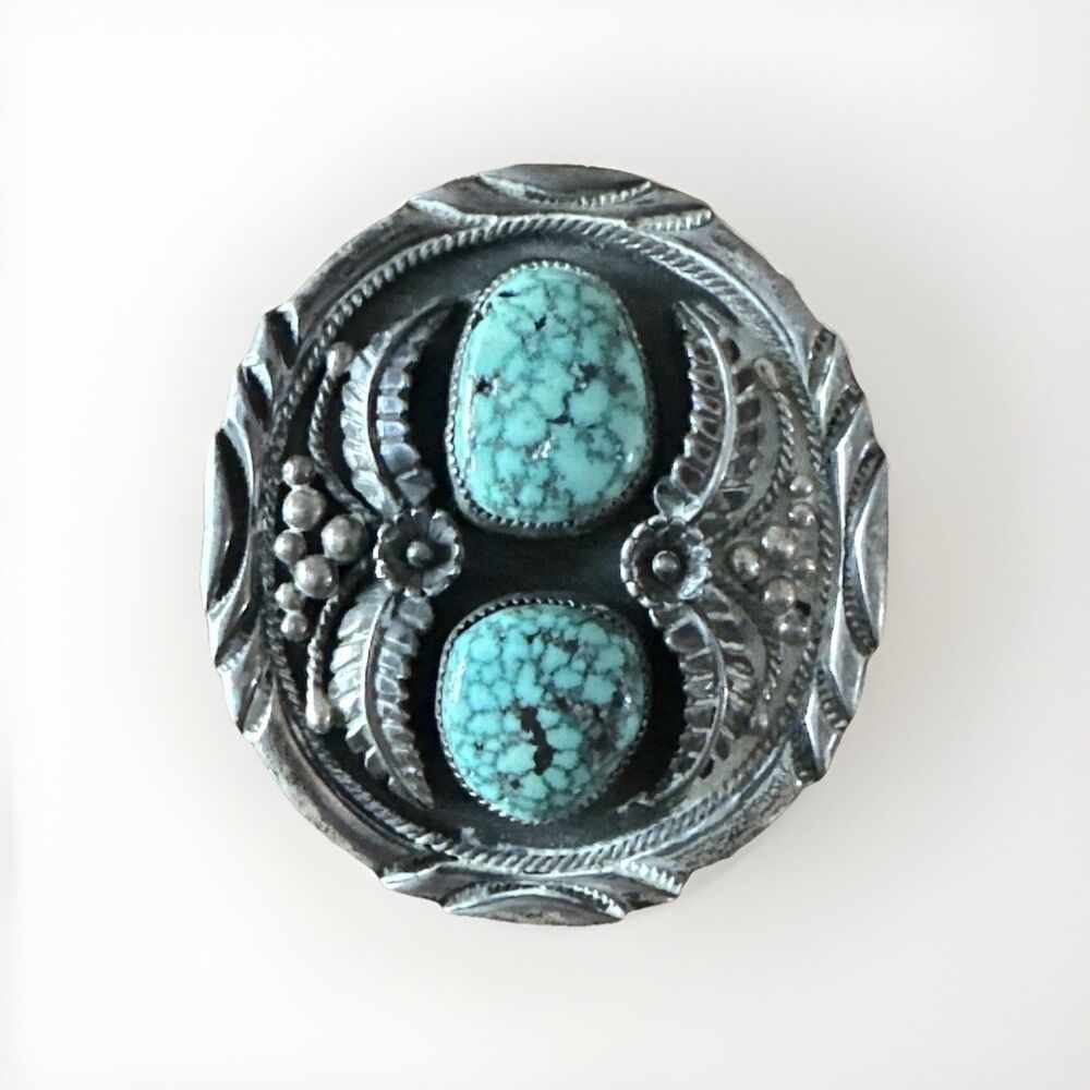 VTG Navajo Sterling Silver Bolo Slide 53g Morenci Blue Turquoise Double Stone
